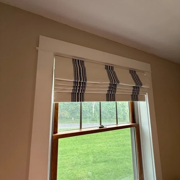 Pottery Barn Riviera Striped Roman Shade in Navy, 36x64, Blackout, New in Box - Picture 1 of 6